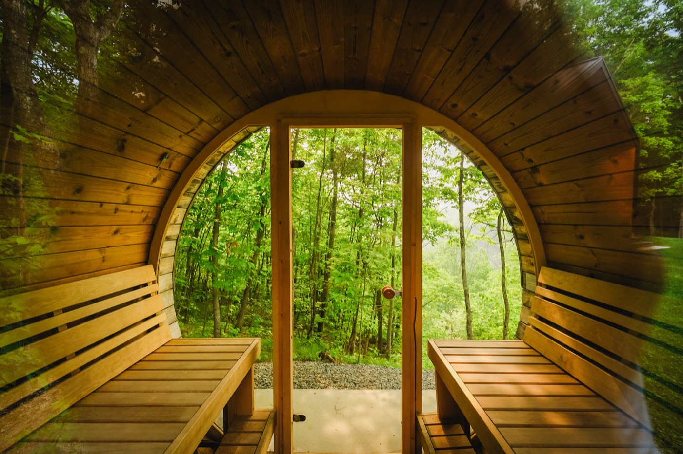 Enhabit rustic cottage exterior surrounded by forest